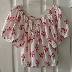 H&M Linen Blend Floral Puff Sleeve Tie Blouse Women XS NWOT